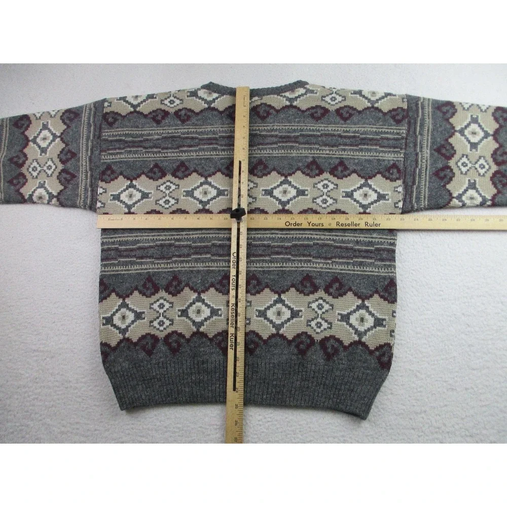Tosani Sweater‎ Mens Large Gray Cream Wool Alpaca Blend Crewneck Knit Pullover